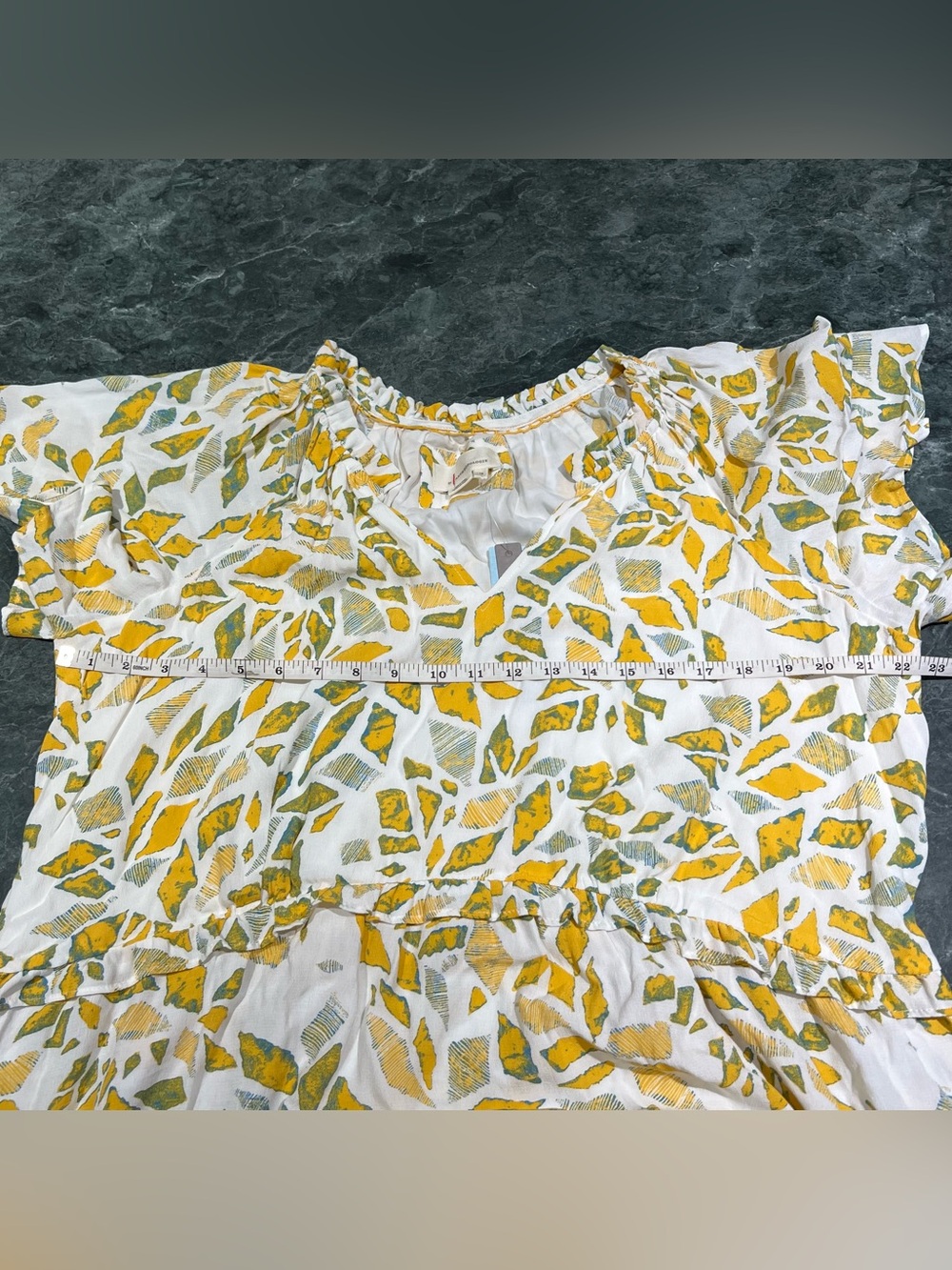 Anthropologie Robin Tiered Mini Dress Plus Size 1X Yellow Motif NWT Ruffle - Picture 12 of 16